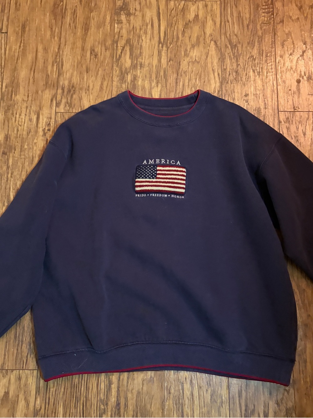Vintage Navy Crewneck Sweatshirt with Embroidered American Flag